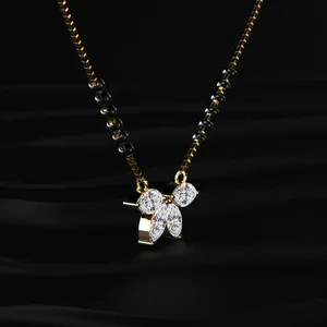 Collier pendentif demi-fleur en diamant CVD de laboratoire taille marquise, bijou romantique, cadeau Mangalsutra, design spécial pour jeune mariée, IGI - Product Image 5