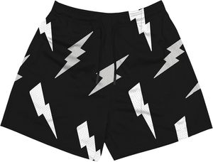 Shorts de sport pour homme, motif éclair noir, respirants, avec cordon de serrage, décontractés, imprimé géométrique, polyester - Product Image 1