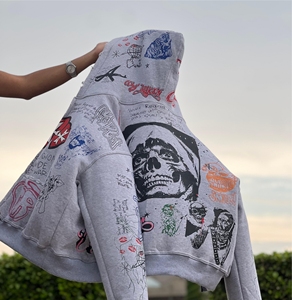Sudadera con capucha de algodón personalizada para streetwear, con cremallera completa, estampada, de peso pesado, OEM ODM - Product Image 6
