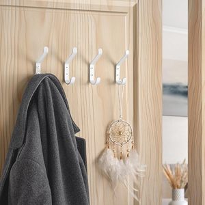 White Wall Mounted Coat Hooks with Screws and Expansion Nails for Hanging Clothes Hats <b>Towels</b> Bags Robes Keys Entryway Bathroom - Product Image 6