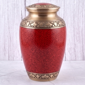Urna Funeraria de Latón con Diseño Floral Verde y Dorado para Cenizas Humanas, con Superficie Pulida, para Funeral, Memorial y Entierro - Product Image 2