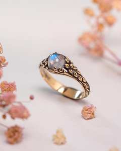 Anillo de Compromiso con Piedra Lunar, Plata de Ley 925, Chapado en Oro de 14k, Piedra Lunar Azul Natural, Certificado IGI, Joyería Art Deco para Mujer - Product Image 3