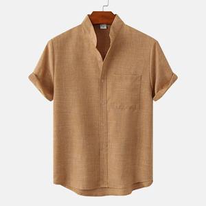 Chemise décontractée pour homme à col carré, motif petites fleurs, boutonnée, vêtement de travail d'été, 100% coton - Product Image 1