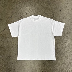 Ultra-Oversized Boxy Fit <b>Heavyweight</b> <b>White</b> <b>T</b>-<b>Shirt</b> Cotton Tee Featuring Drop Shoulders and Thick Ribbed High Neck - Product Image 1