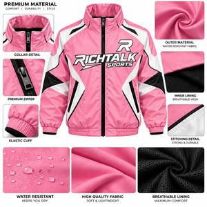 Men's Pink Windproof <b>Racer</b> <b>Jacket</b> Stand Collar Zipper Front Logo Color Blocking Sporty Style Autumn Wear - Product Image 6