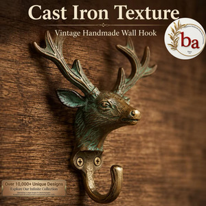 Porte-manteau mural vintage en bronze en forme de tête de cerf, rustique, fait main, en fonte, étanche, écologique, installation autocollante - Product Image 1