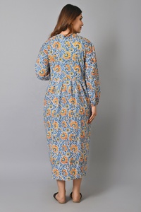 Robe longue en mousseline de soie pour femme, col en V, manches longues, coupe trapèze, avec broderie florale, tissu respirant et écologique - Product Image 5
