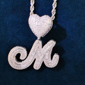 Iced Out Moissanite Heart Bail Letter <b>Pendant</b> 925 <b>Silver</b> Luxury Theme Charms Custom <b>Initial</b> Letter <b>Pendant</b> Pass Diamond Tester - Product Image 1