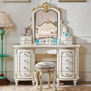 Modern luxury white and <b>gold</b> wooden vanity <b>dressing</b> <b>table</b> set with mirror, available at wholesale prices. - Product Image 1