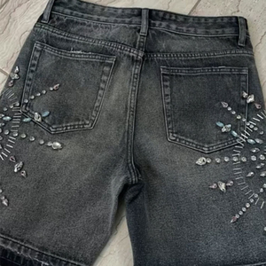 Pantalones Cortos de Mezclilla de Algodón Lavado Oscuro, Estilo Vintage, Holgados y Desgastados, Personalizados, para Hombre, Moda Urbana de Verano - Product Image 4