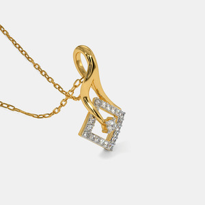 Collier pendentif géométrique floral en or jaune avec diamant de laboratoire - Product Image 4
