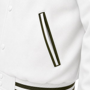 Veste de sport SINEWY pour homme, blanche, style varsity, en cuir véritable, avec lettres brodées NY sur le devant, col rabattu, style preppy, respirante - Product Image 5