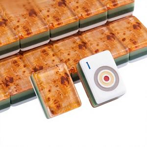 Custom UV Printed Engraved Emerald 4 Layer Acrylic 160 166 Layered Mini Travel Wood Pattern Grain American <b>Mahjong</b> Tiles <b>Set</b> - Product Image 2