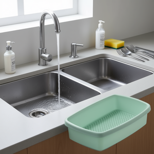 Vassoio compatto per la conservazione degli utensili da cucina 21x14x8 cm con griglia di drenaggio per l'organizzazione del lavello della cucina - Product Image 3