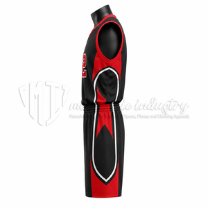 Conjunto de Uniforme de Baloncesto Personalizado en Negro y Rojo, Jersey y Pantalones Cortos Transpirables, Fabricante OEM ODM de Marca Privada - Product Image 5
