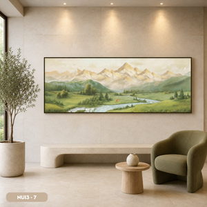 Peinture murale en soie paysage montagneux en gros, œuvre d'art exquise faite à la main, décoration intérieure, OEM ODM, fabriqué au Vietnam, NUI3 - 7 - Product Image 5