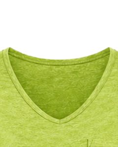 Camiseta Casual Personalizada para Mujer, Cuello en V, Color Verde Lima, Manga Corta, Mezcla de Algodón, Suave y Ligera, con Bolsillo, Cómoda para el Uso Diario en Verano - Product Image 4