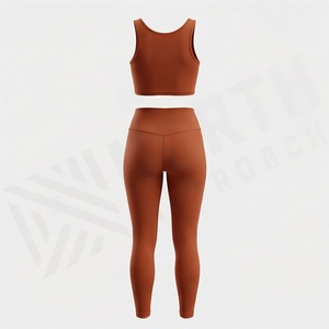 ชุดออกกำลังกายผู้หญิงสองชิ้นพร้อมโลโก้แบบกำหนดเอง กางเกงเลกกิ้งทรง U ด้านหลัง ระบายอากาศได้ดี บราออกกำลังกาย ชุดฟิตเนส ชุดกีฬา - Product Image 2