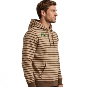 Sudadera con Capucha a Rayas para Hombre NEXTEX, Sudadera Informal con Bolsillo Canguro y Cordón Ajustable, Beige Marrón - Product Image 2