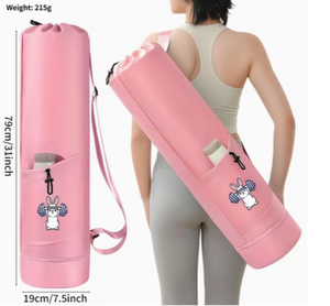 Bolsa de transporte rosa para colchoneta de yoga con bolsillo lateral y correa para el hombro para uso en gimnasio y fitness - Product Image 4