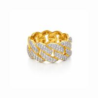 Bague de fiançailles unisexe de luxe en or massif 18 carats plaqué rhodium, sertie de pierres naturelles taillées ovales, style géométrique hip-hop, monture à griffes, type alliance éternité