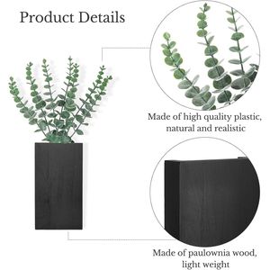 Set di 2 Vasi da Parete in Legno, Decorazione Rustica per Interni, Piante Artificiali di Eucalipto, Mensole Espositive da Parete - Product Image 5