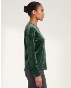 T-shirt en velours à manches longues pour femme, col rond, style streetwear - Product Image 3
