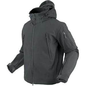 Chaqueta con Capucha para Hombre, Color Sólido, Cierre de Cremallera, Resistente al Viento, Estilo Workwear, Material de Poliéster para Otoño - Product Image 1