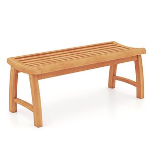 Panca da Esterno in Legno Teak Senza Schienale con Seduta a Doghe Sagomate, Impermeabile, in Legno Massello per Patio - Product Image 5