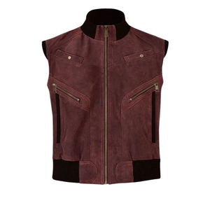 Chaleco de cuero sintético marrón para hombre, estilo urbano, sin mangas, con cuello alto y ribete acanalado, ropa de abrigo de otoño - Product Image 1