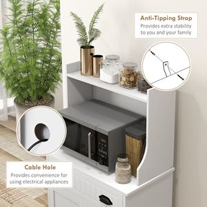 Meuble de cuisine blanc pour micro-ondes avec armoire de rangement, étagère réglable et tiroir - Product Image 6