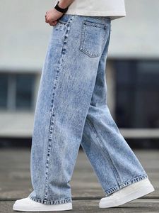 Jeans de Mezclilla para Hombre, Diseño Nuevo, Corte Holgado y Recto, Pierna Ancha, Cintura Media, Transpirables, de Algodón, Spandex y Poliéster - Product Image 3