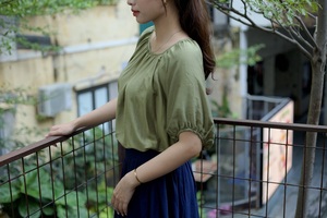 Blusas elegantes de lino 15% y rayón 85% para mujer, blusas transpirables con estampado de capas transparentes, patrones a cuadros, manga corta, estilo Formal holgado - Product Image 4