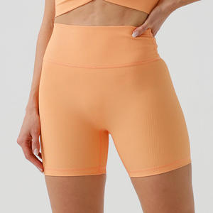 Women Recyclable Nylon Ribbed Yoga Short Ribbed Yoga Short Shorts Recycled Nylon Seamless Running <b>Tights</b> Solid Breathable - Product Image 6