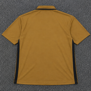 Polo à manches courtes pour homme, couleur unie, séchage rapide, tricoté, style décontracté, jaune moutarde avec empiècements latéraux marine - Product Image 2