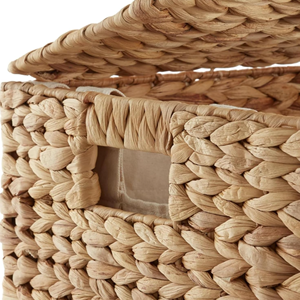 Natural Double Oval Water Hyacinth Laundry <b>Basket</b> with Lid, 2-Section <b>Hamper</b> With Soft Cotton Liner, Wholesale From Vietnam - Product Image 4