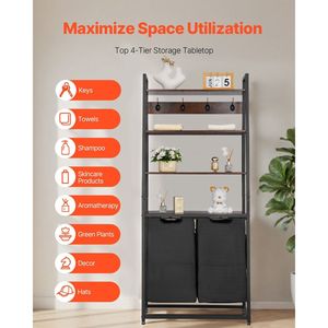 Cesto Portabiancheria a 4 Livelli con Ripiani e Ganci, Organizzatore Indipendente a 2 Sezioni in 600D - Product Image 6