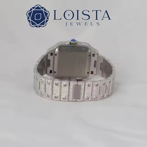 Reloj de Lujo Cuadrado de Acero Inoxidable con Brazalete de Diamantes de 20 mm, Cierre Plegable, Movimiento de Cuarzo Unisex - Product Image 1