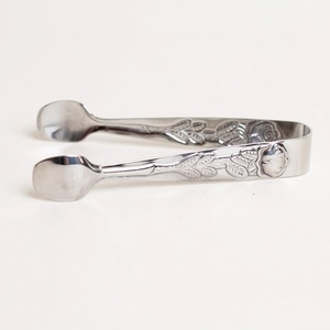 Custom Logo Food Grade Stainless Steel Rose Relief Handle Appetizer <b>Serving</b> <b>Tongs</b> Silver Small Ice Cube Clamp Mini Candy Grabber - Product Image 1
