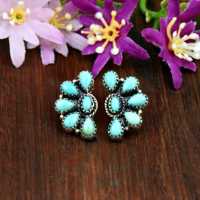Handgefertigte Türkis-Halbmond-Cluster Feine Ohrstecker 925 Sterling Silber Florale Ohrringe Südwestlicher Feiner Ohrschmuck
