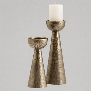 <b>Hammered</b> Metal Candle <b>Holder</b> Set – Decorative Iron Pillar Candle Stand for Home Decor <b>Hammered</b> Candle Pillar Brass Candle Stands - Product Image 2