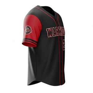 Maillot de baseball personnalisé noir et rouge par sublimation, uniforme d'équipe à boutons, en maille polyester respirante, col en V, manches courtes, pour toutes les saisons - Product Image 3