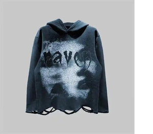 Heavyweight Unisex Hoodie <b>Men</b> & Women – Custom Applique Logo, Distressed Oversized <b>Pullover</b>, Acid Wash - Product Image 3