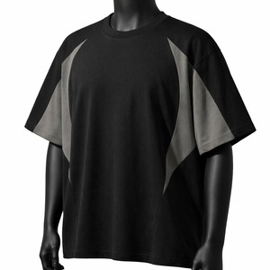 เสื้อยืดคอกลมแขนสั้นทรงปกติสำหรับผู้ชาย ผ้าเจอร์ซีย์คอตตอน 100% ดีไซน์สีตัดต่อแบบถัก ระบายอากาศได้ดี สวมใส่สบาย สีดำ สีเทา ดีไซน์เรียบง่าย - Product Image 3