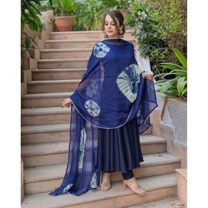 VESTIDO FORMAL GEORGETTE VESTIDO LISO CON DUPATTA AZUL - Product Image 1