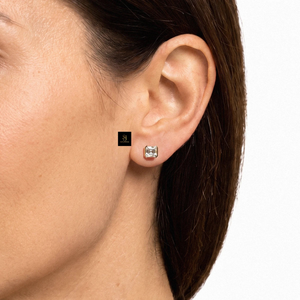 Boucles d'oreilles clous en diamant taille Asscher, sertissage demi-cerclé, bague en diamant de laboratoire, or jaune, or blanc, or rose, bijoux élégants - Product Image 1