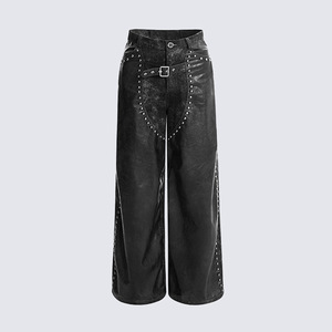 Customizable Black Leather Pants Real Leather Custom Logo Design Daily Use Stacked or Straight Pattern - Product Image 2