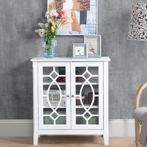 Credenza Moderna Bianca con Vetrina per Cucina e Soggiorno, Doppie Ante in Vetro, Ripiani Regolabili, Base Rialzata per Villa - Product Image 2