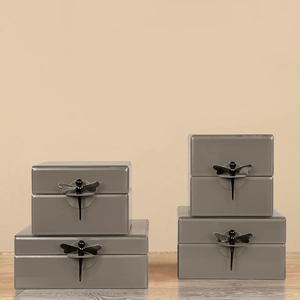 Luxury <b>Grey</b> Color Mirror Glass Decorative <b>Storage</b> Box Key Knob Premium Jewelry Vanity Organizer <b>Boxes</b> Home Decor Lacquer - Product Image 1