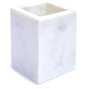 Marble <b>Pen</b> Holder Handcrafted Elegant Executive Marble <b>Pen</b> Holder <b>White</b> Desk Organizer Office Supply Pencil Holder - Product Image 1